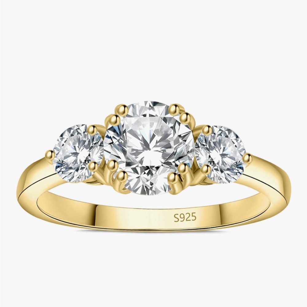 1CT Three Stone 14K Gold Moissanite Engagement Ring 925 Sterling Silver Promise